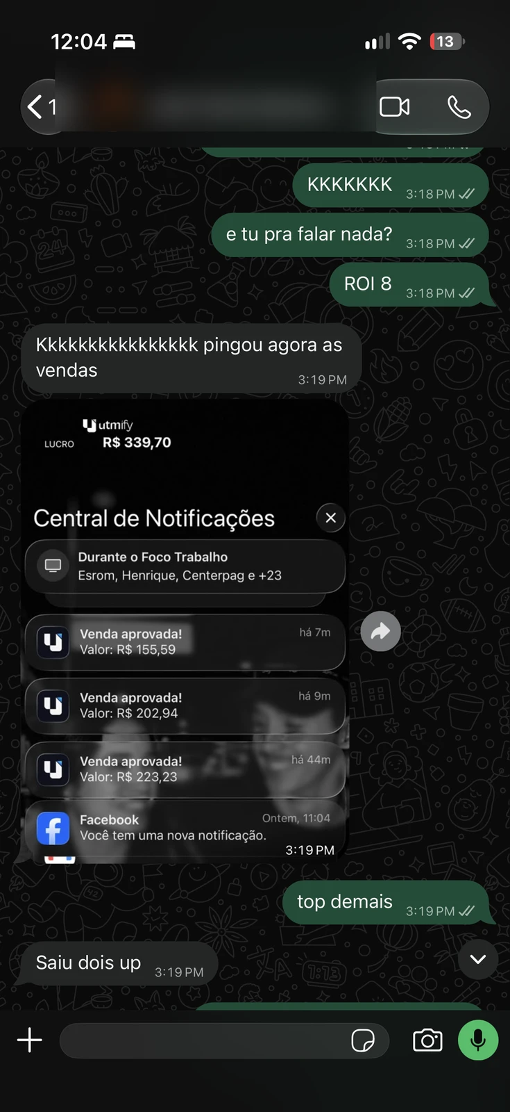 Print de conversa com mentorado exibindo resultados